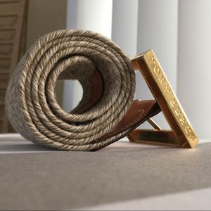 Tory Burch Beige Woven Leather accents Waist Belt